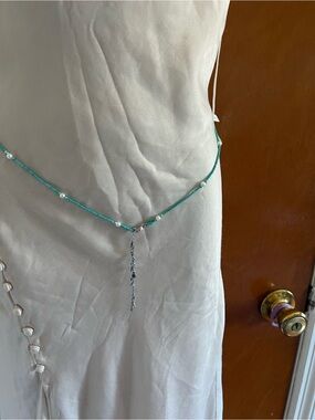 Delicate Teal Beaded Waist Chain with Pearl Accents